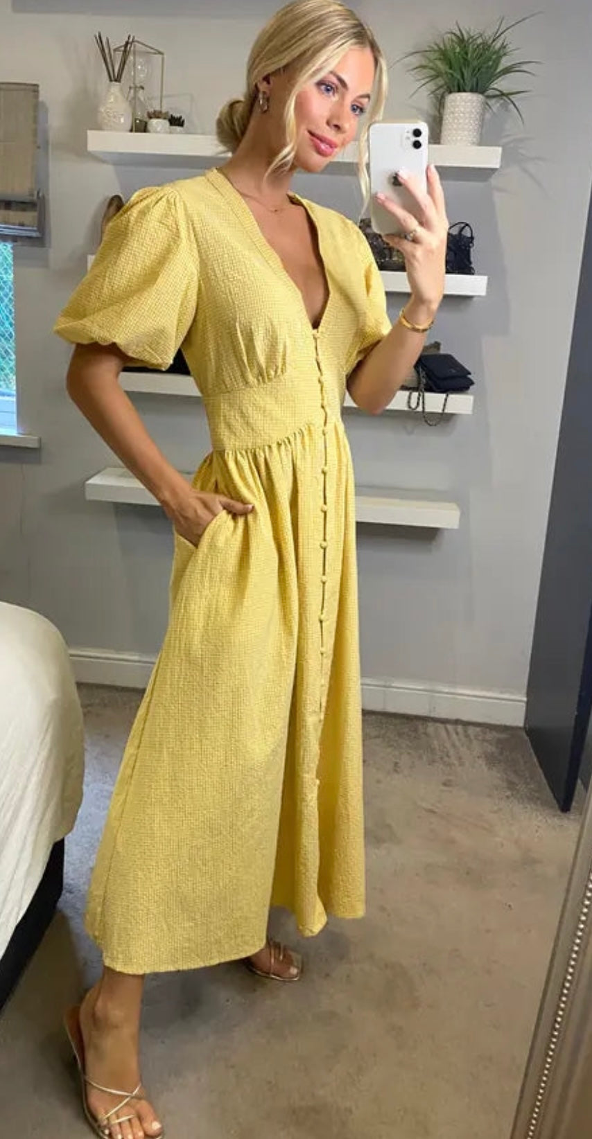 Karly Lemon Checked Midi Dress