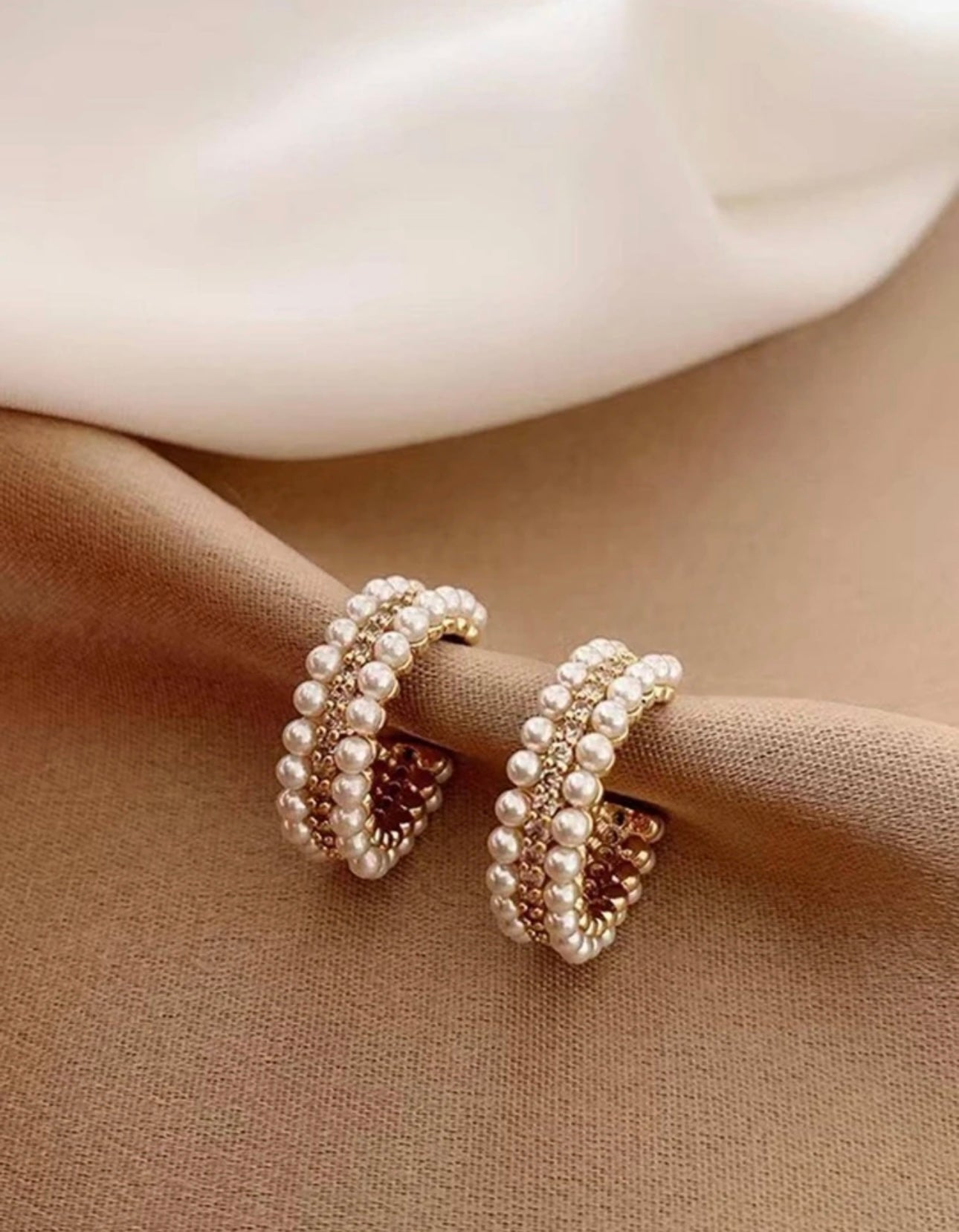 Gold Pearl Hoops