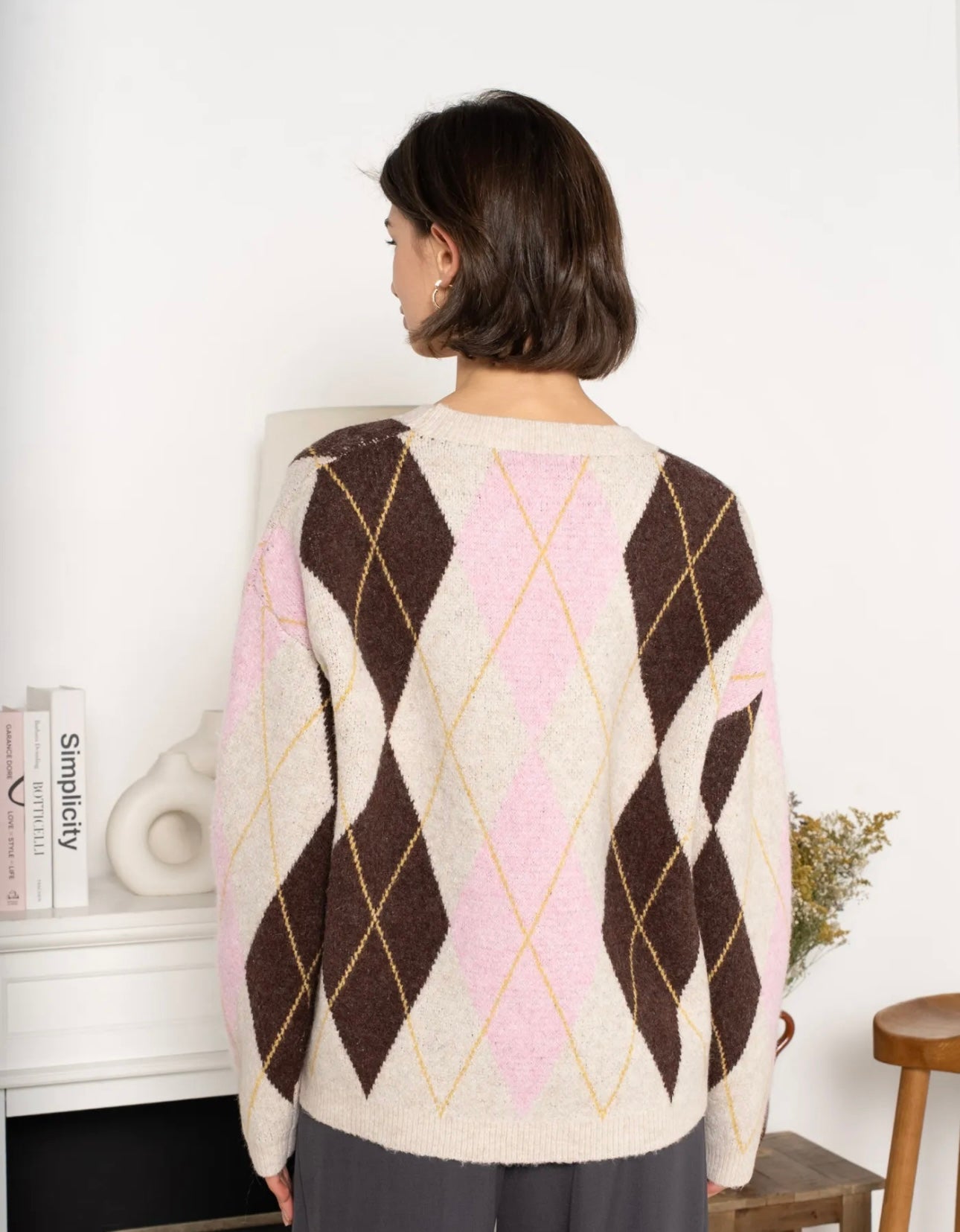 Amy Pink Argyle Knit Jumper