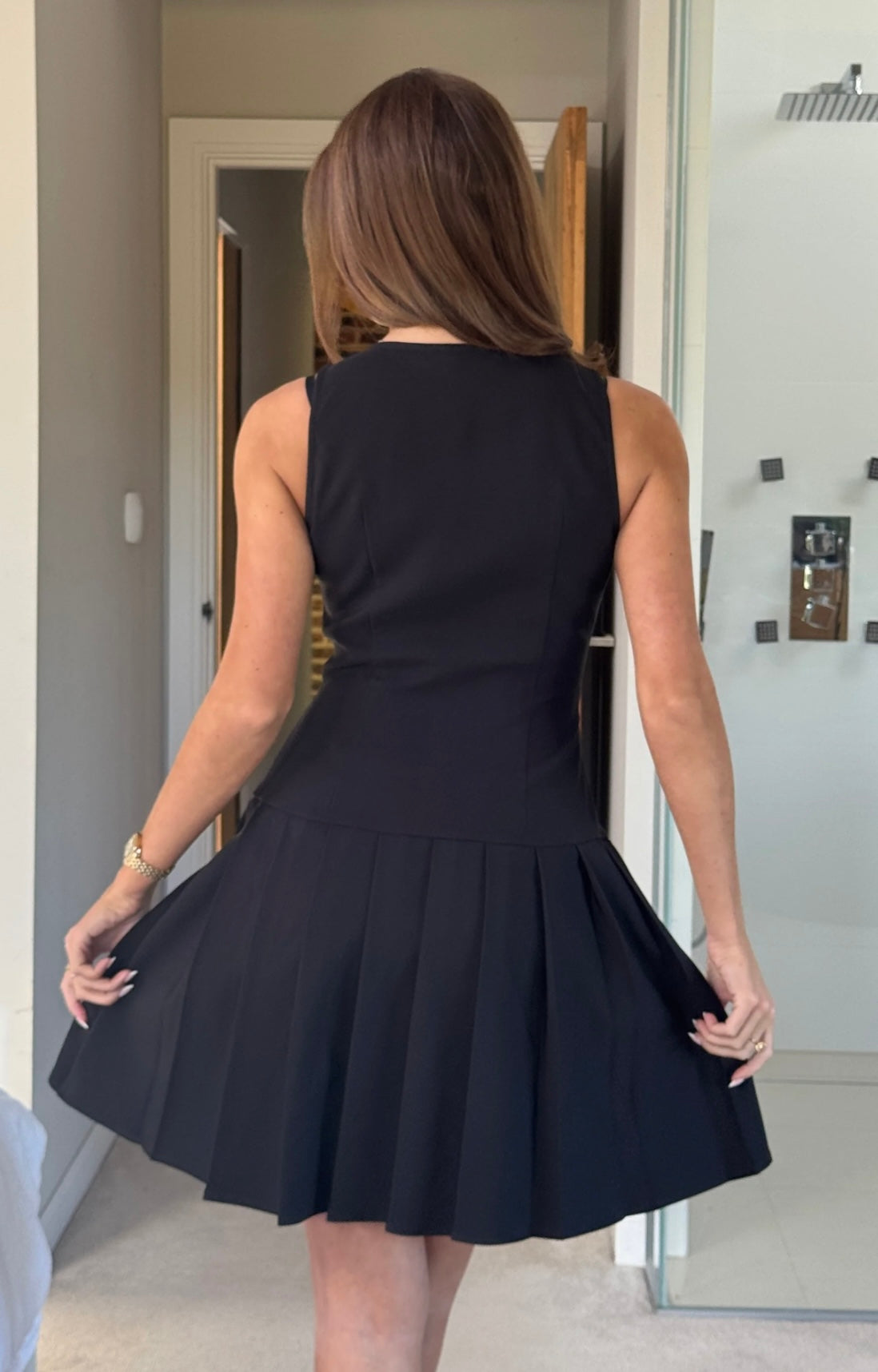 Penelope Tailored Pleated Mini Dress Black