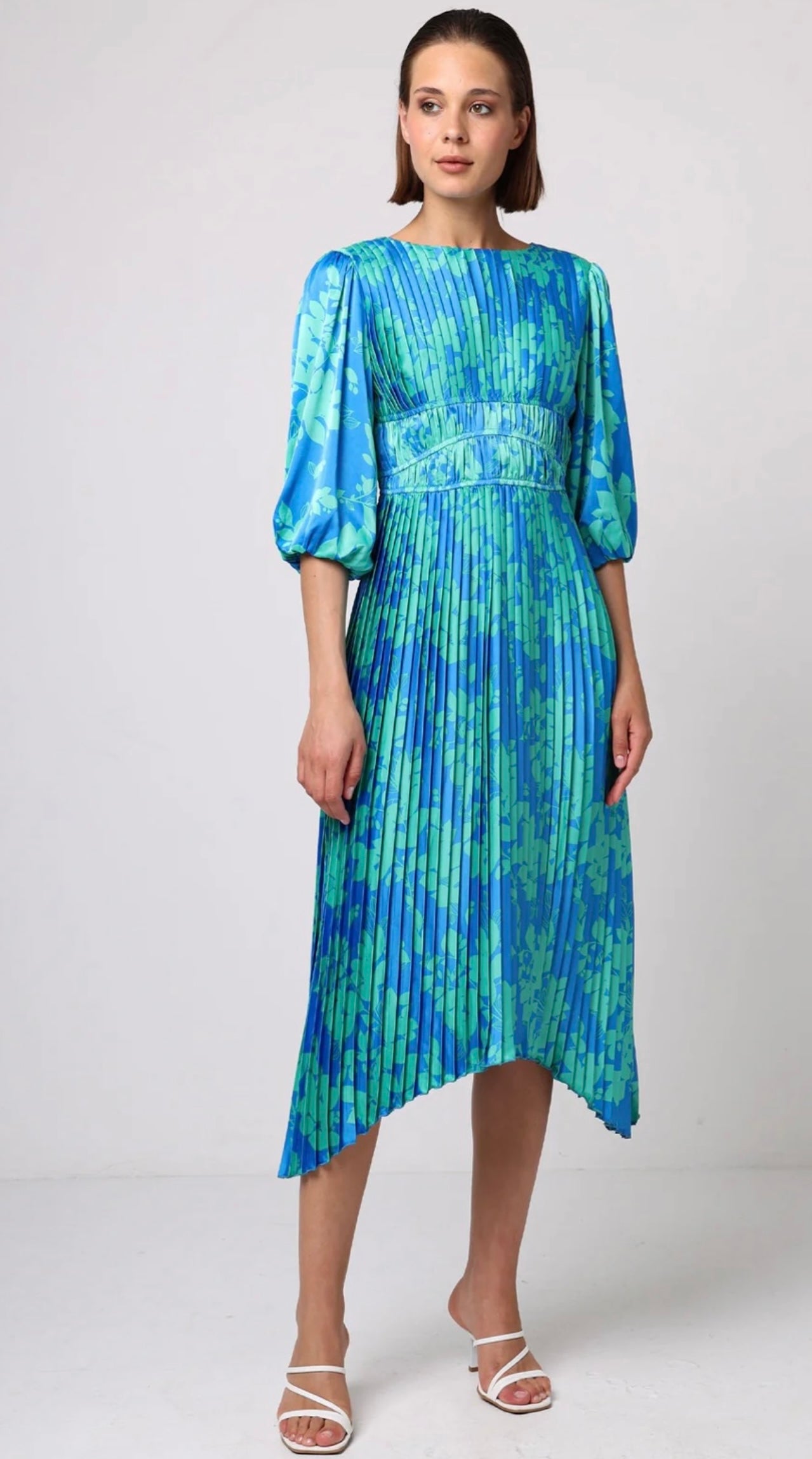 Stella Blue Mint Pleated Midi Dress (size 8)
