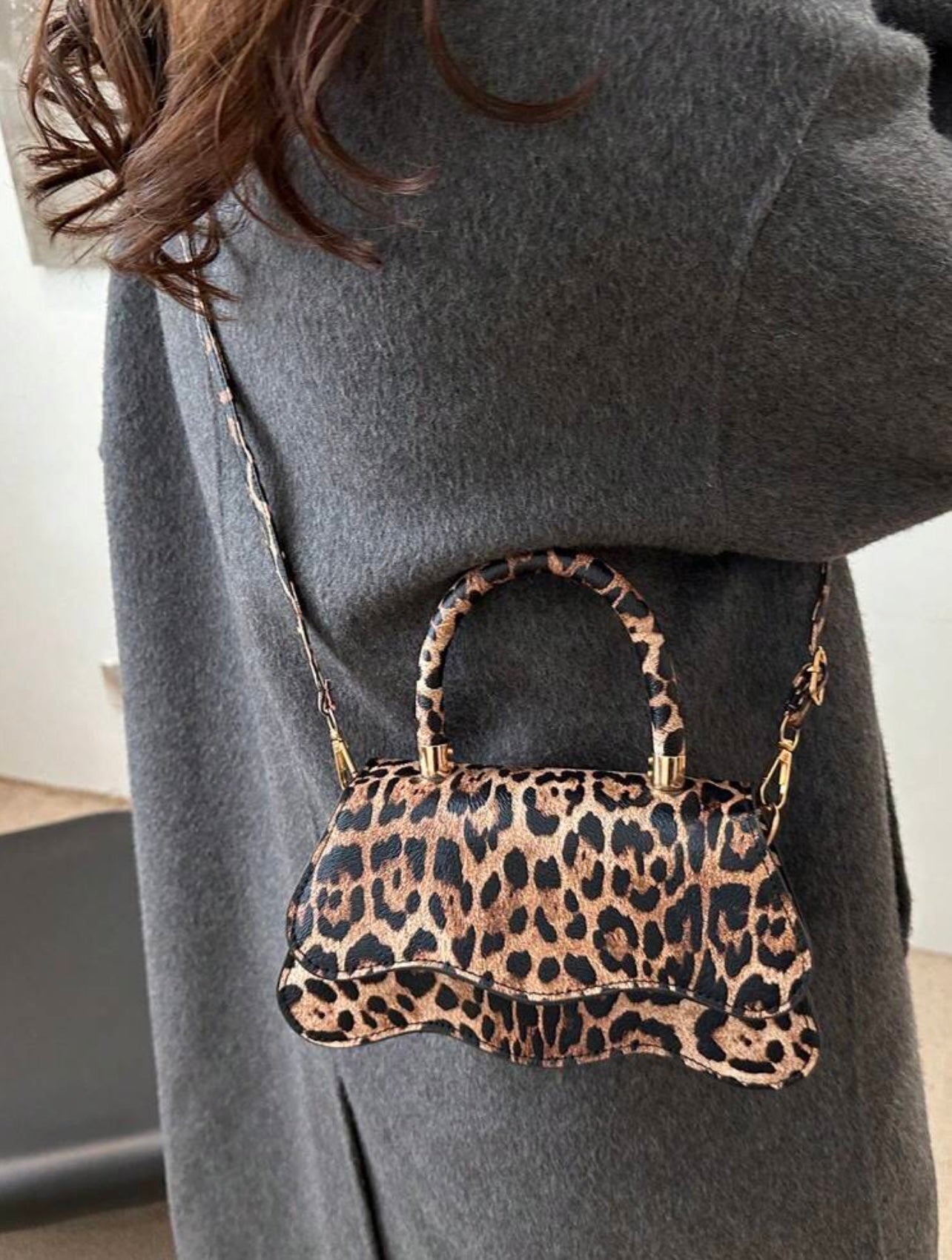 Leopard Print Top Handle Bag