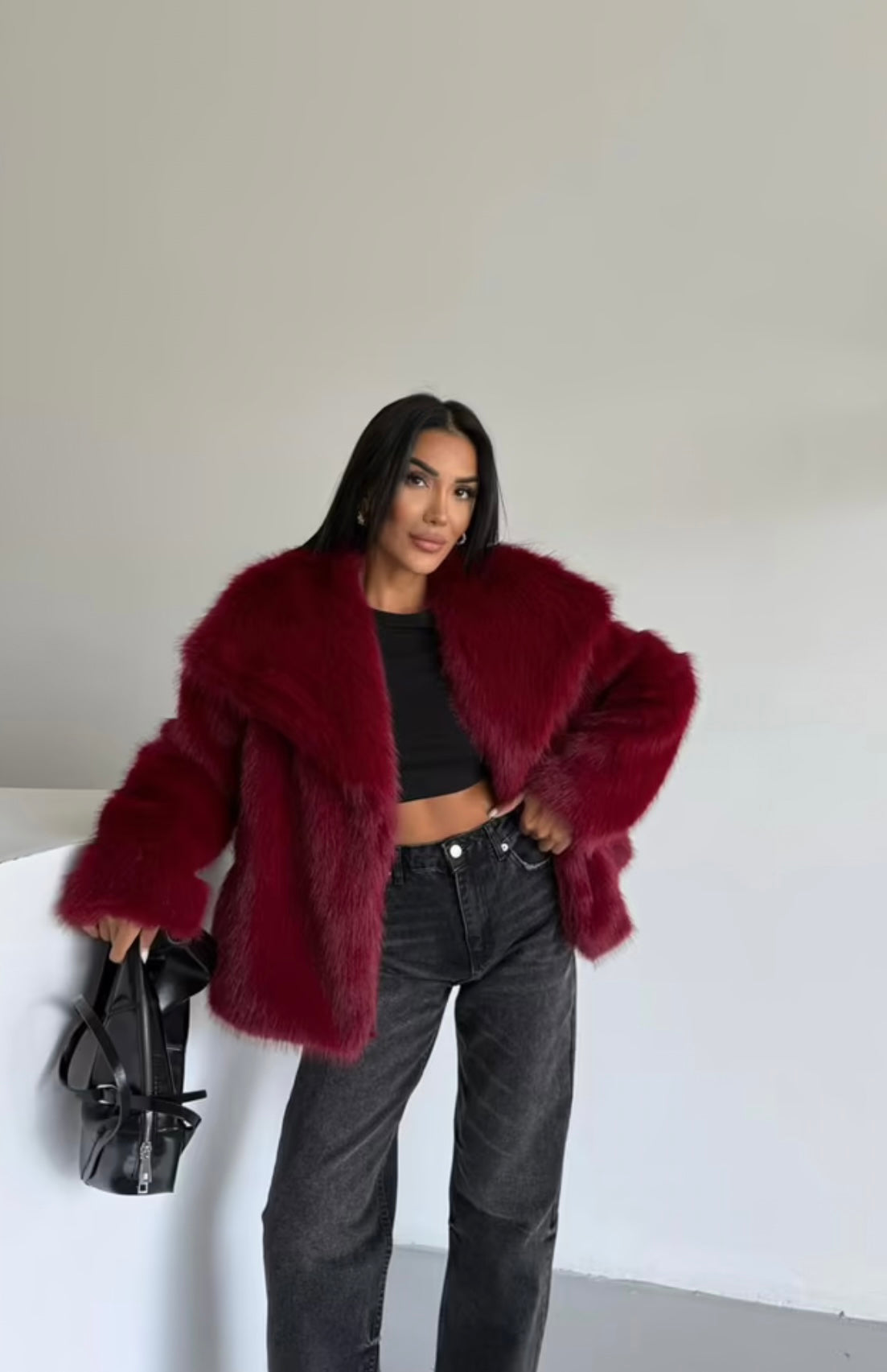 Burgundy Faux Fur Coat