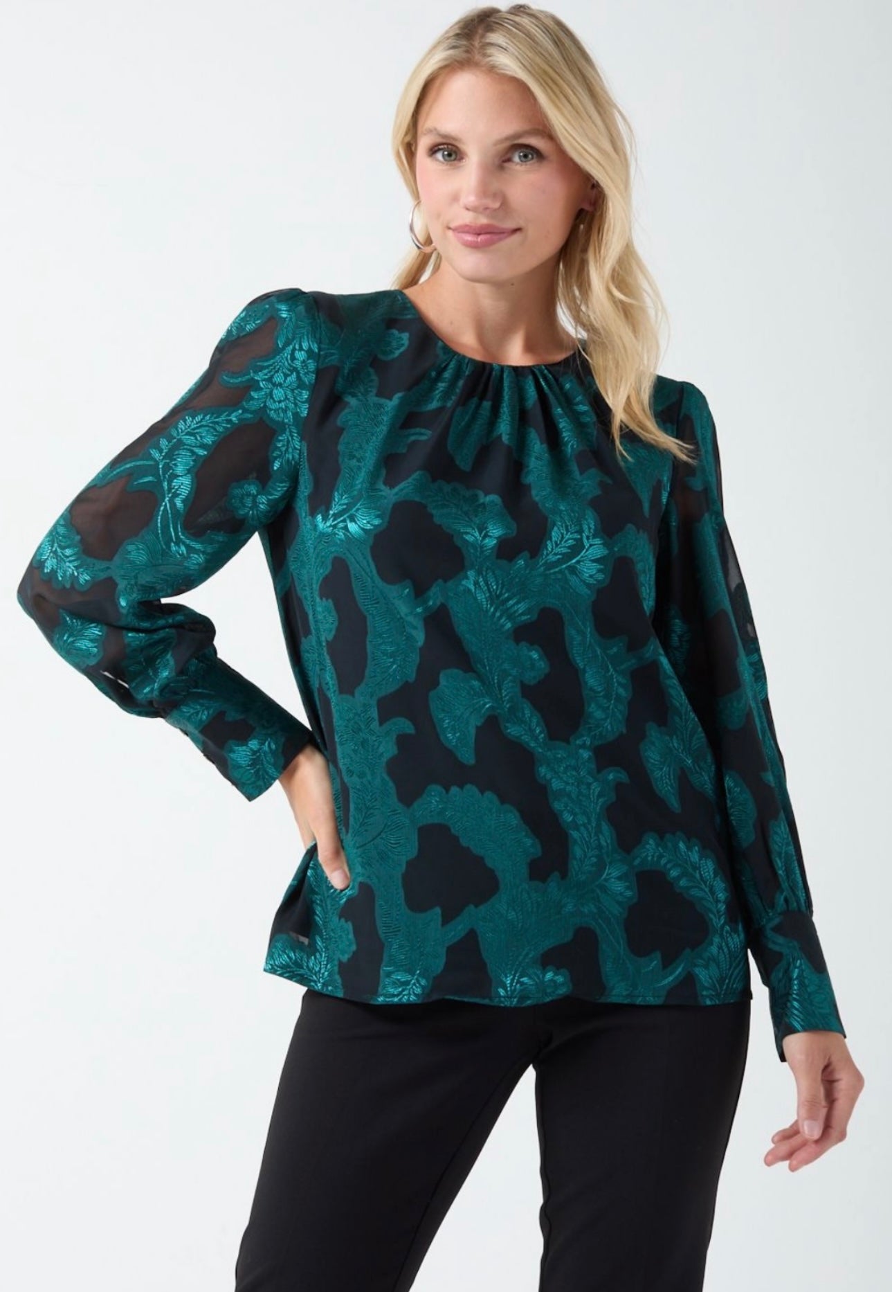 Eloise Emerald & Black Baroque Print Top