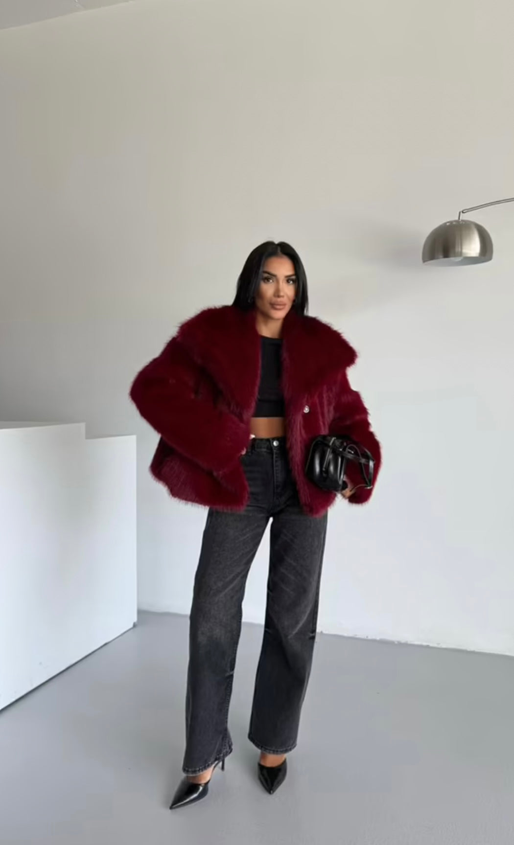 Burgundy Faux Fur Coat