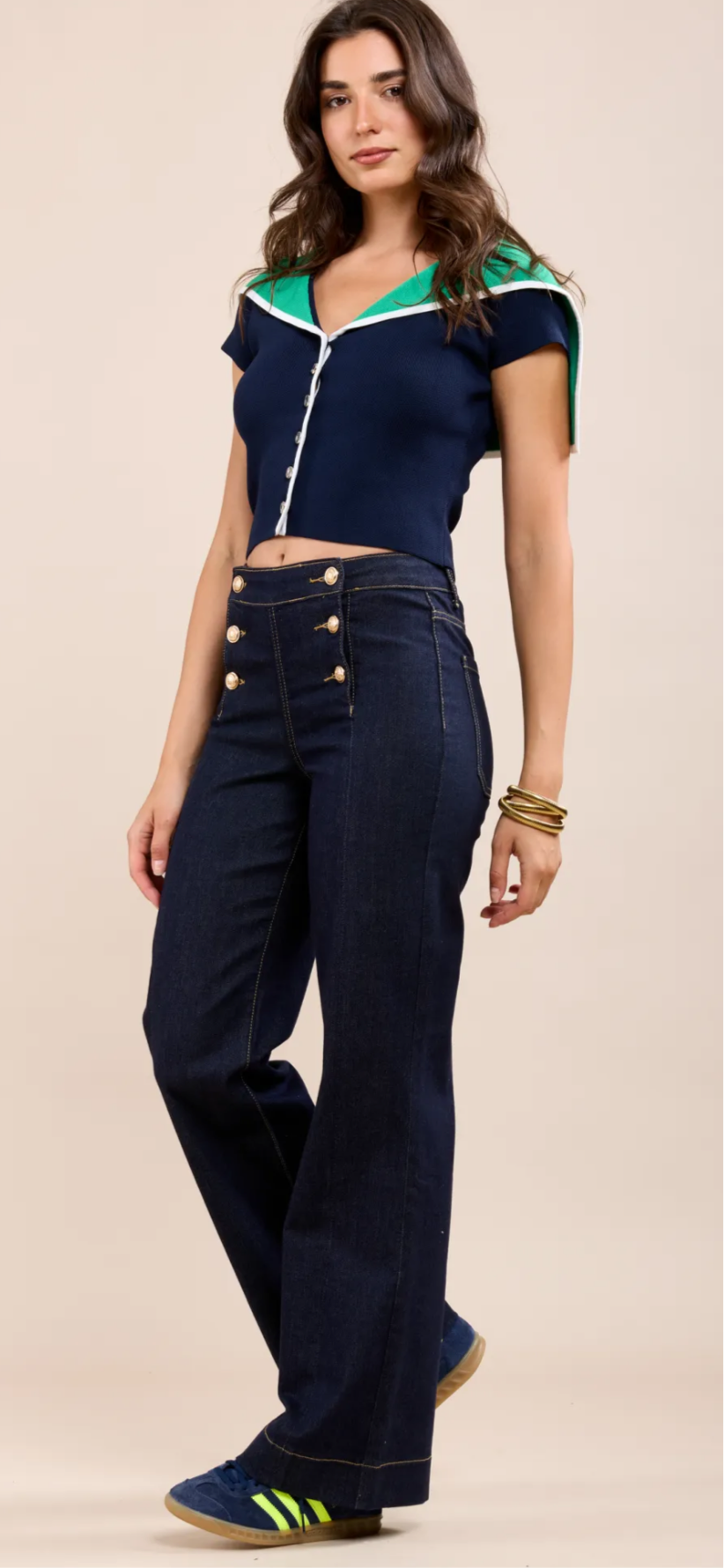 Toxik Dark Denim Gold Button Wide Leg Jeans