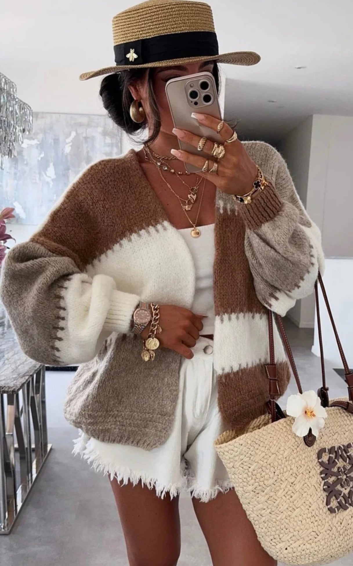Neutral Colour Block Cardigan