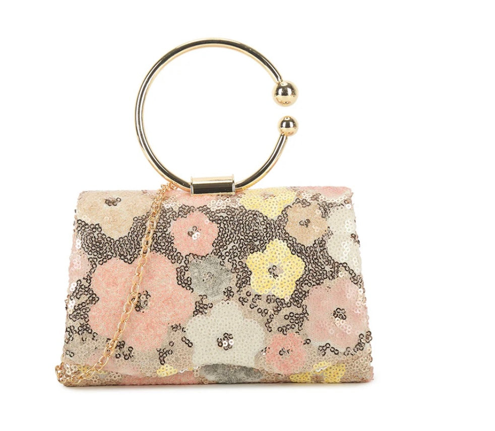 Rose Gold Floral Sequin Handbag