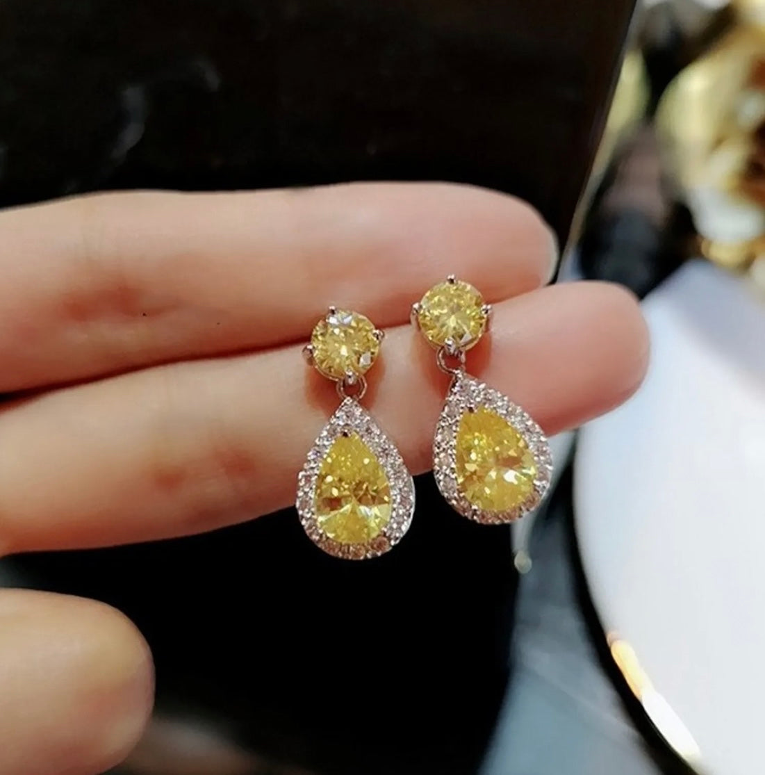 Yellow Small Diamond Earrings