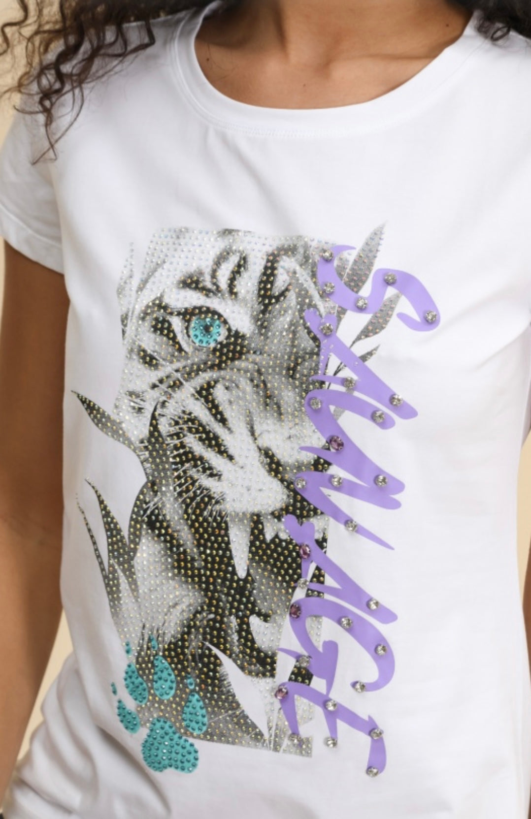 Leopard Sage Embellished T-Shirt White