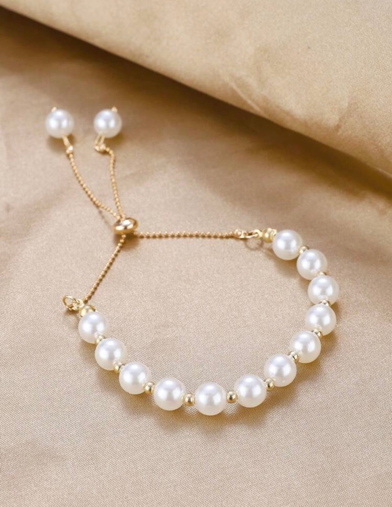 Gold & Pearl Drawstring Bracelet