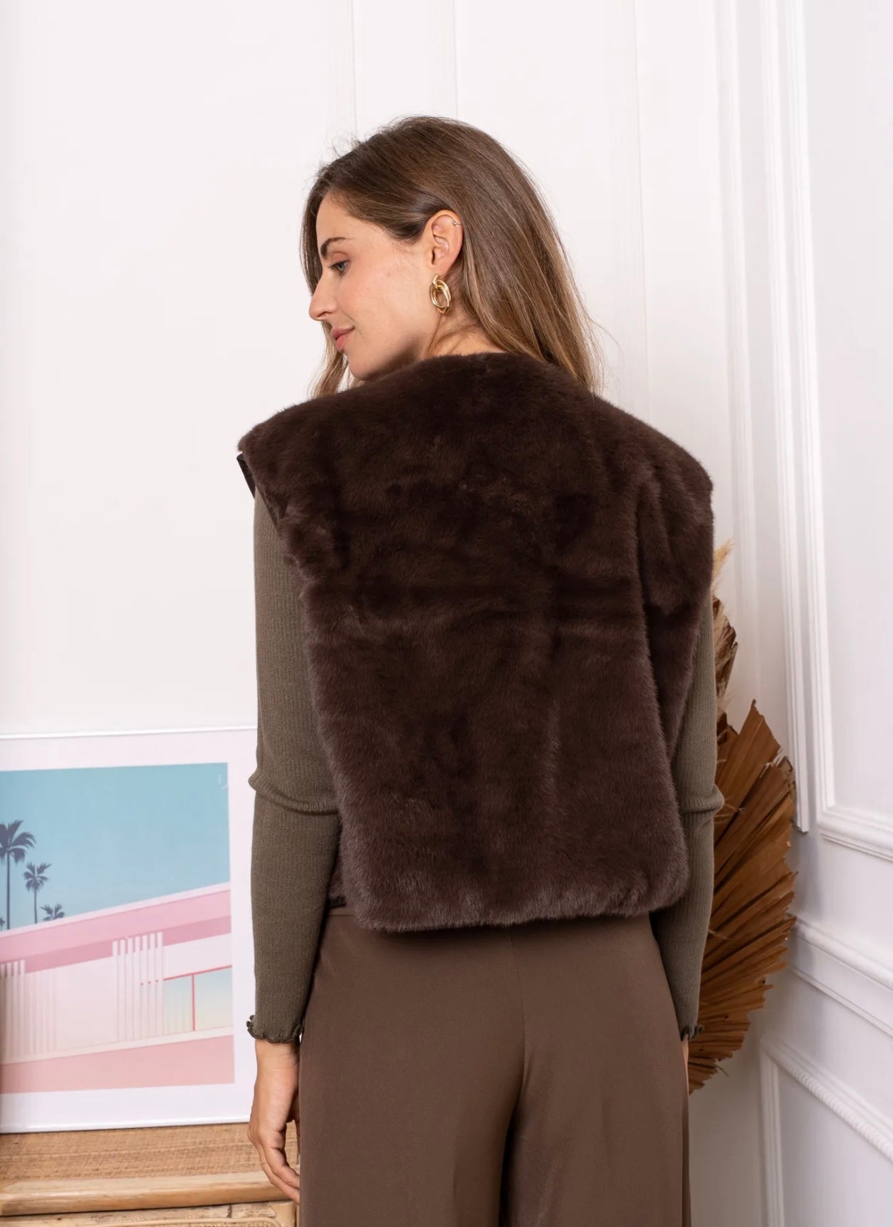 Brown Faux Fur Gilet Waistcoat