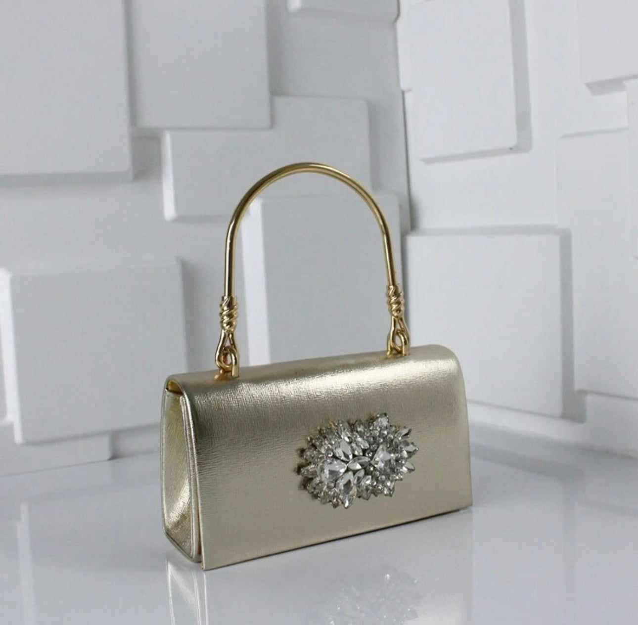 Gold Metallic Handbag With Diamanté Detail