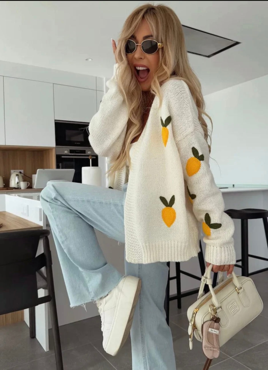 Sofia Lemon Embroidered Cardigan