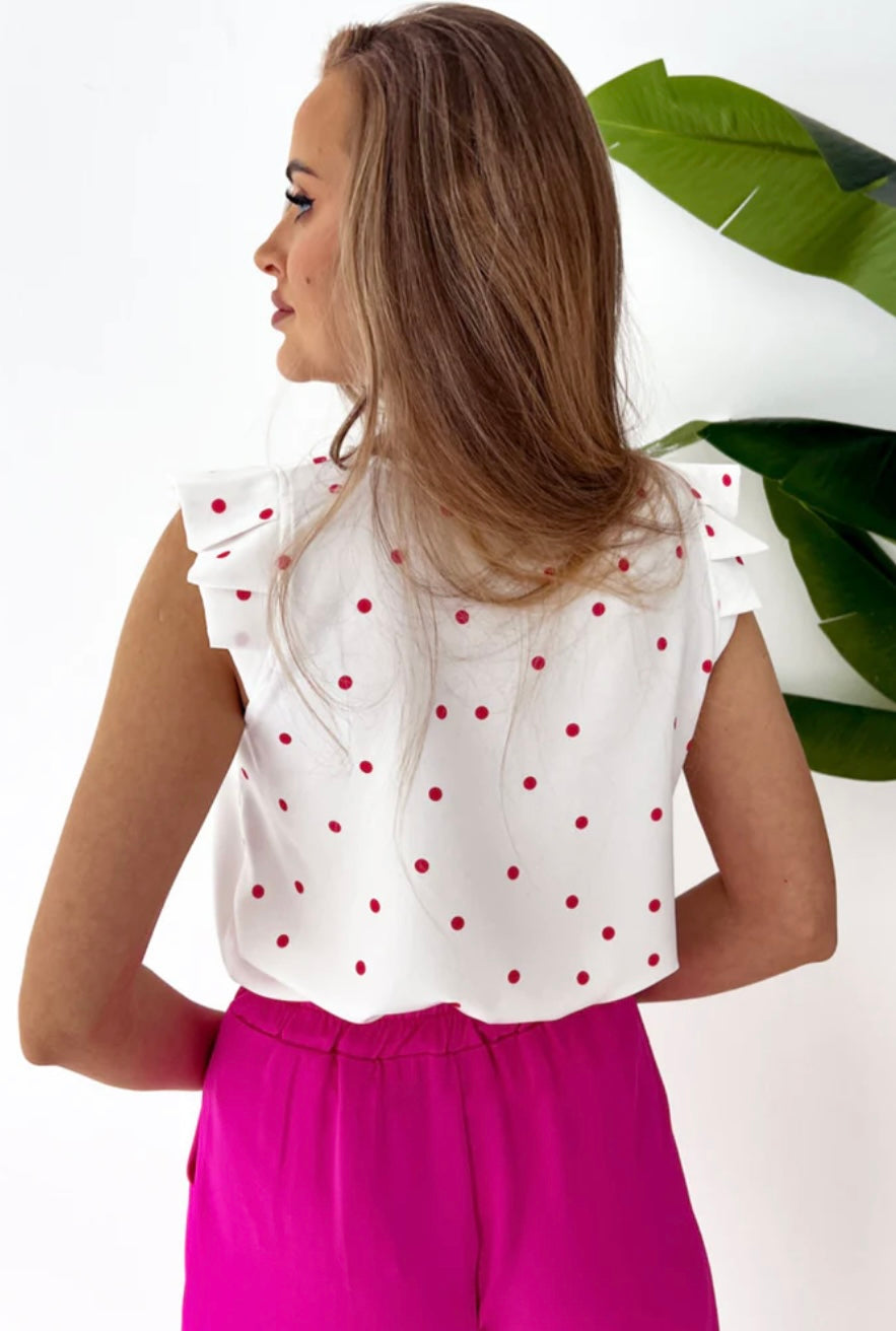Raya Frill Detail Red Polka Dot Top