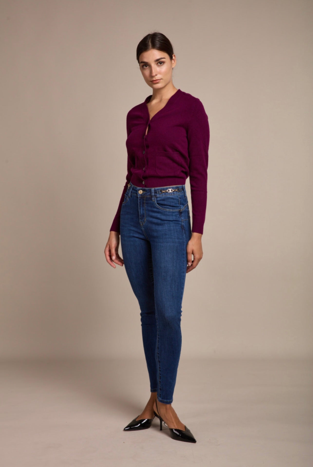 Tia Toxik Gold Buckle Detail Push Up Mid Wash Jeans