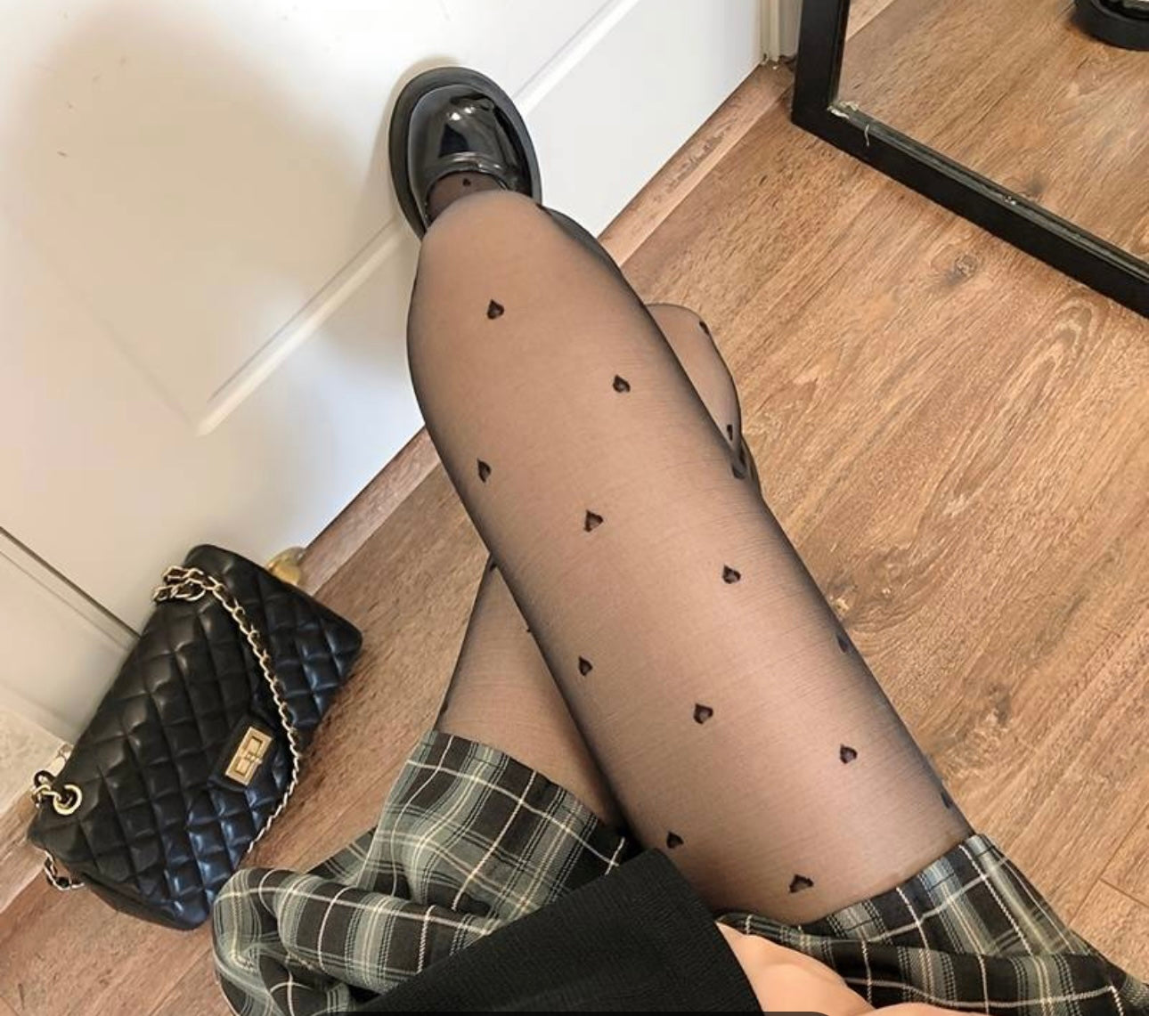 Black Heart Pattern Jacquard Tights