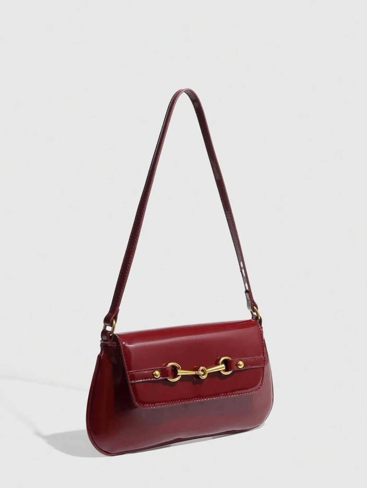 Burgundy Patent Bag With Gold Buckle Detail
