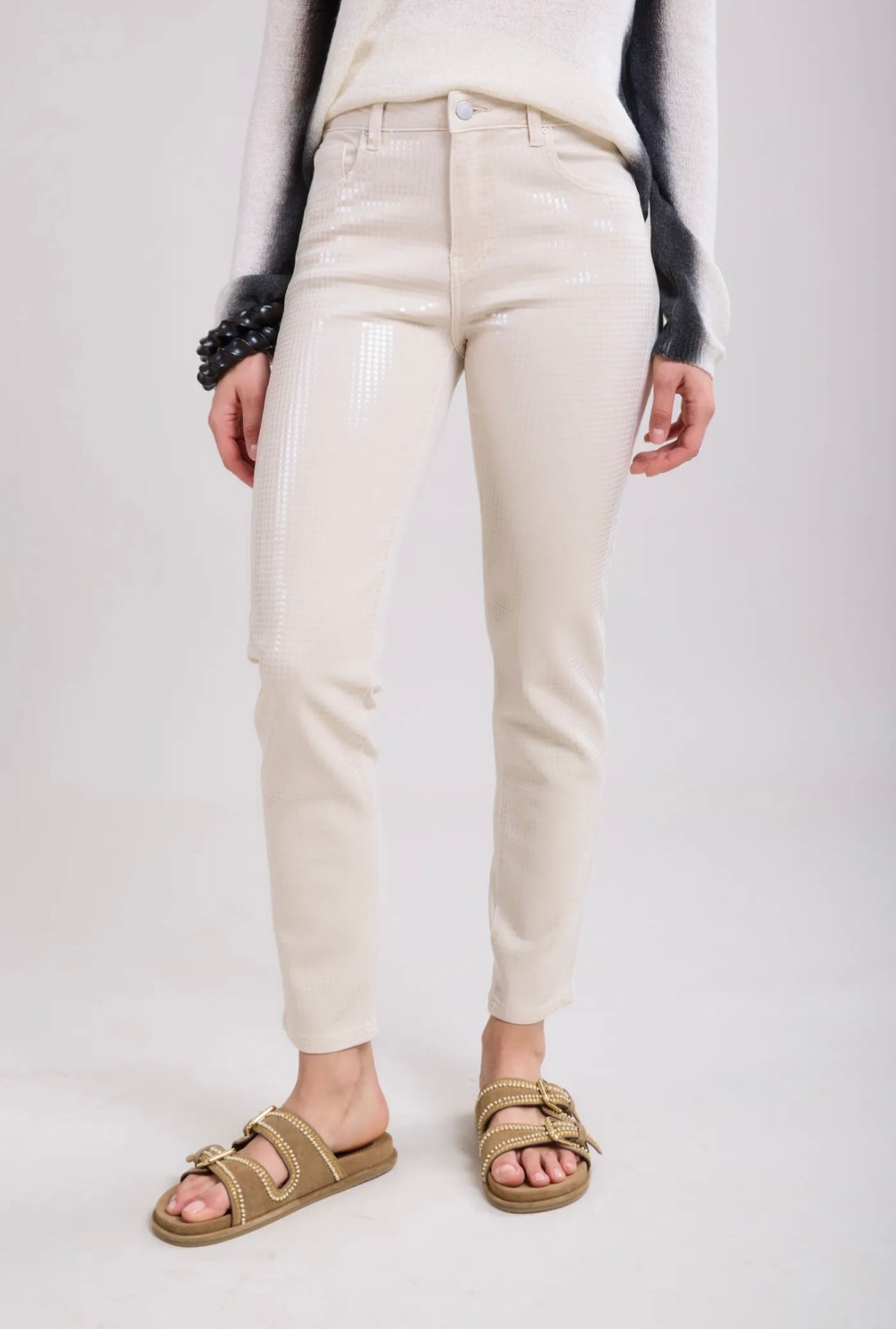 Toxik Lexi Metallic Sequin Creamy Beige Jeans (size 6,8,10,12)