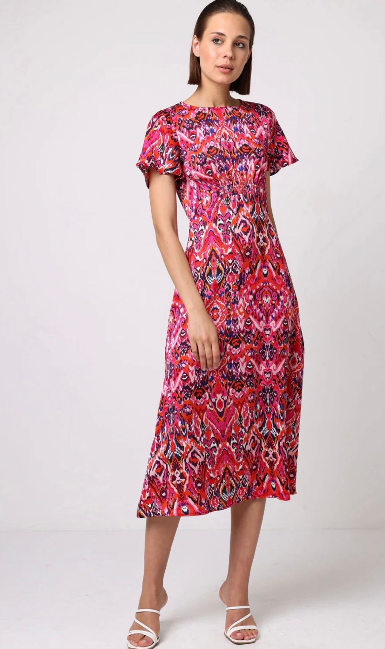Ruby Abstract Print Satin Midi Dress Red