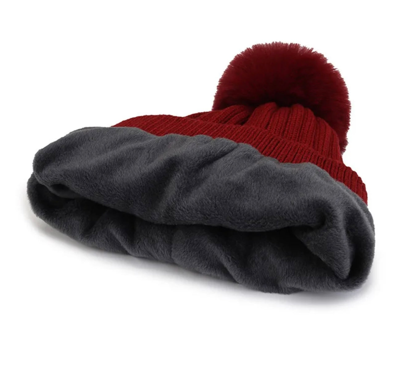 Burgundy Pearl Fleece Lined Pom Hat