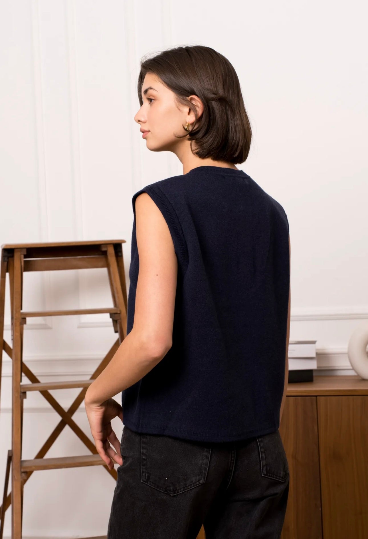 Navy Waistcoat With Statement Buttons