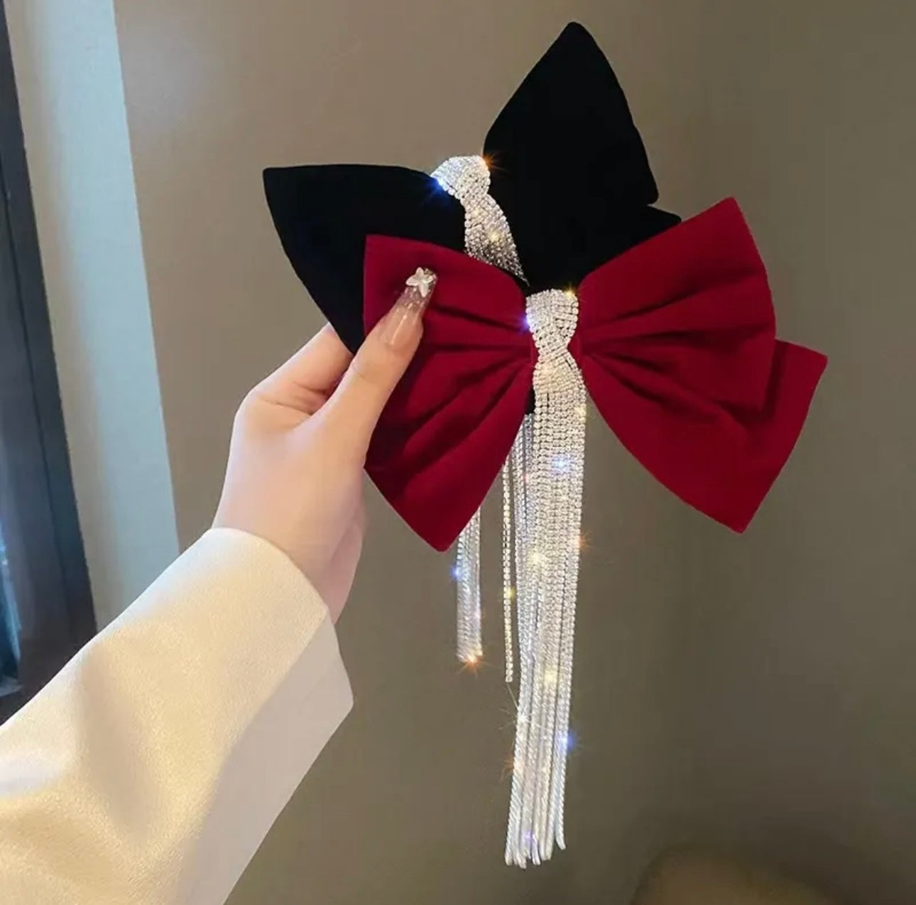 Red Velvet Diamanté Detail Bow