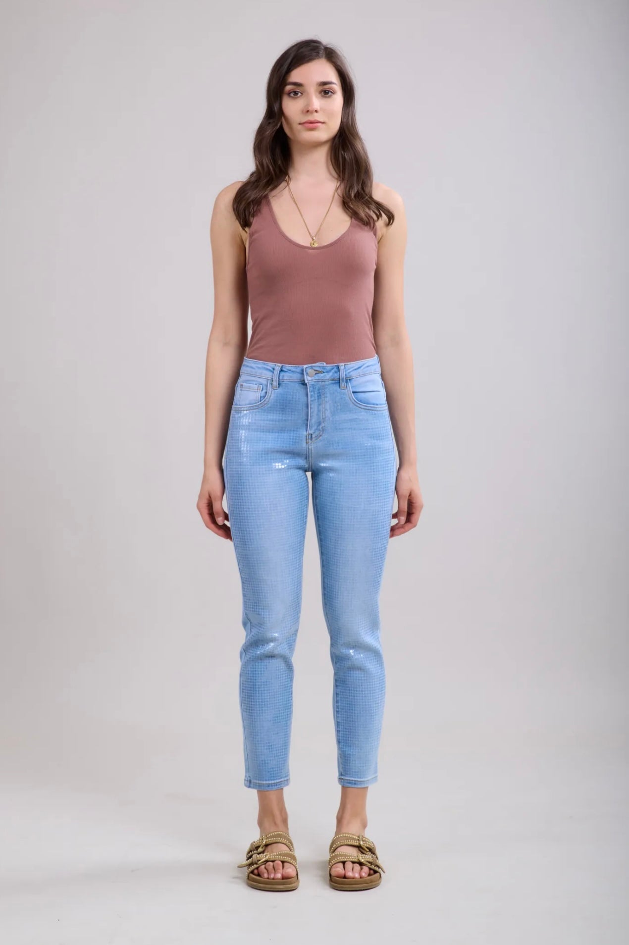 Toxik Lexi Metallic Sequin Jeans Light Blue (size 6,8,10,12)