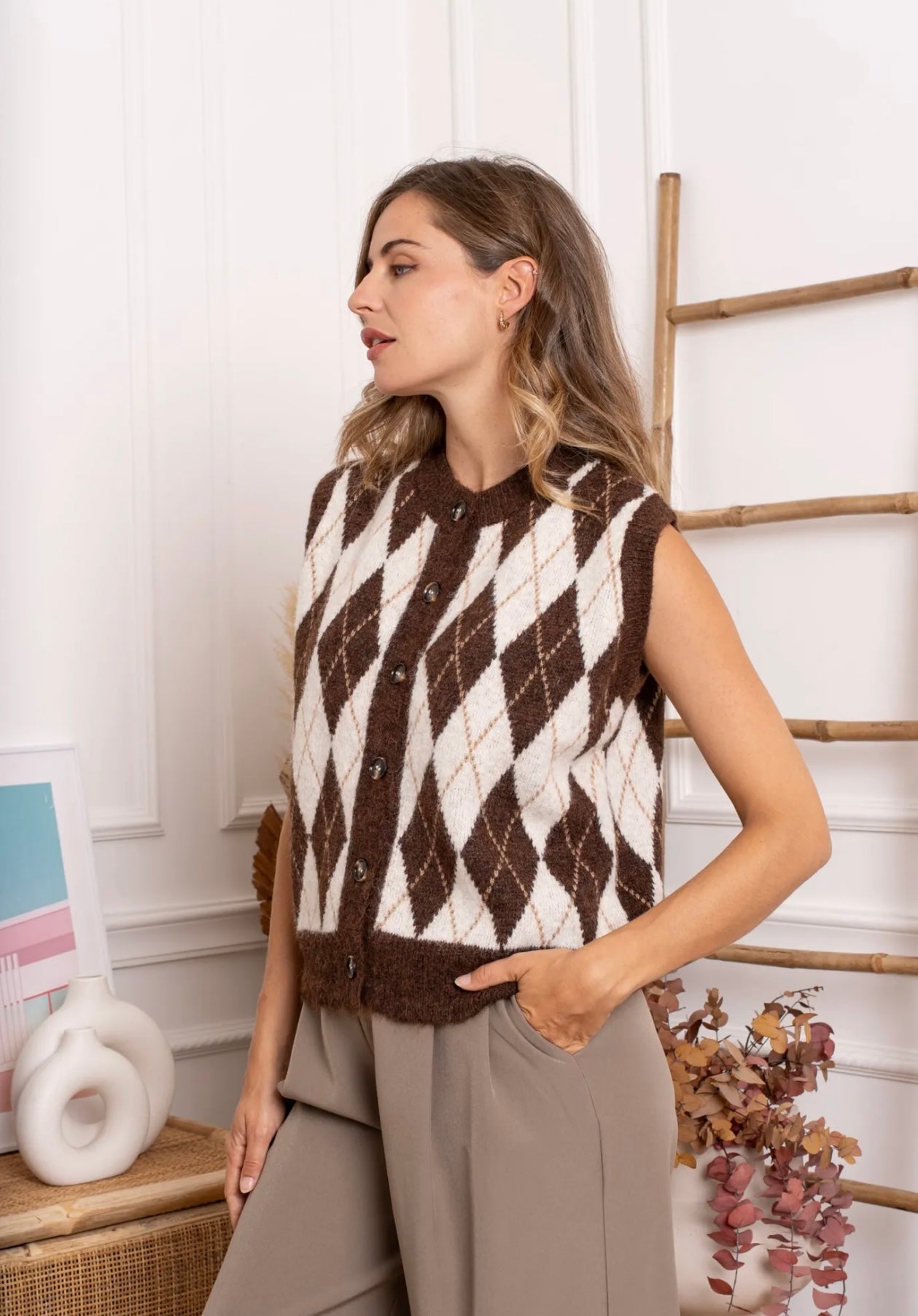 Brown & Cream Argyle Waistcoat