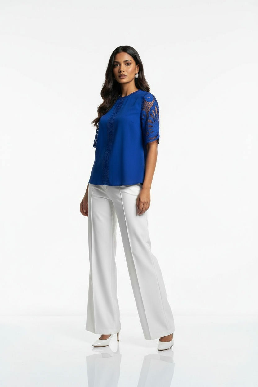 Georgia Royal Blue Broiderie Anglais Top