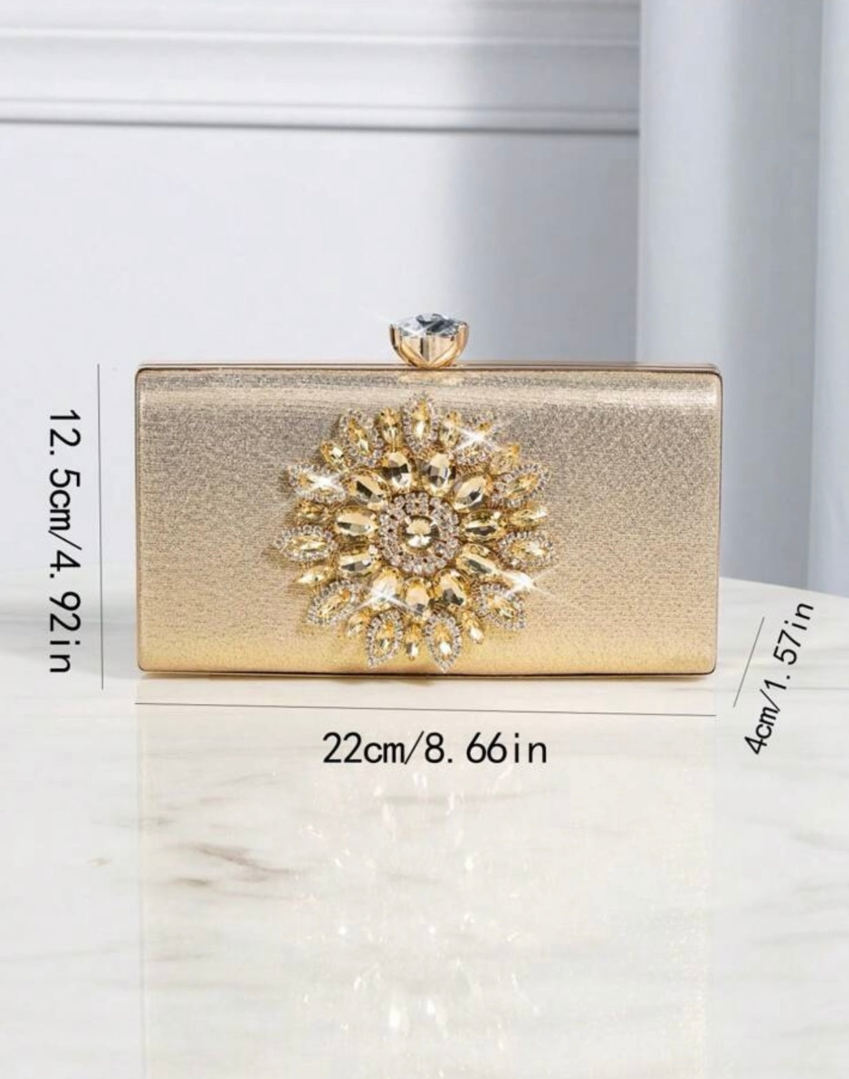 Gold Clutch With Statement Diamanté Detail