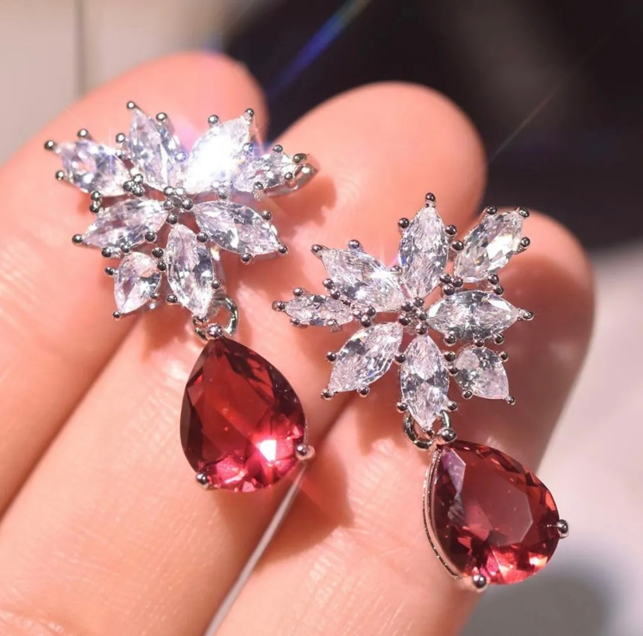 Crystal & Red floral Occasion Earrings