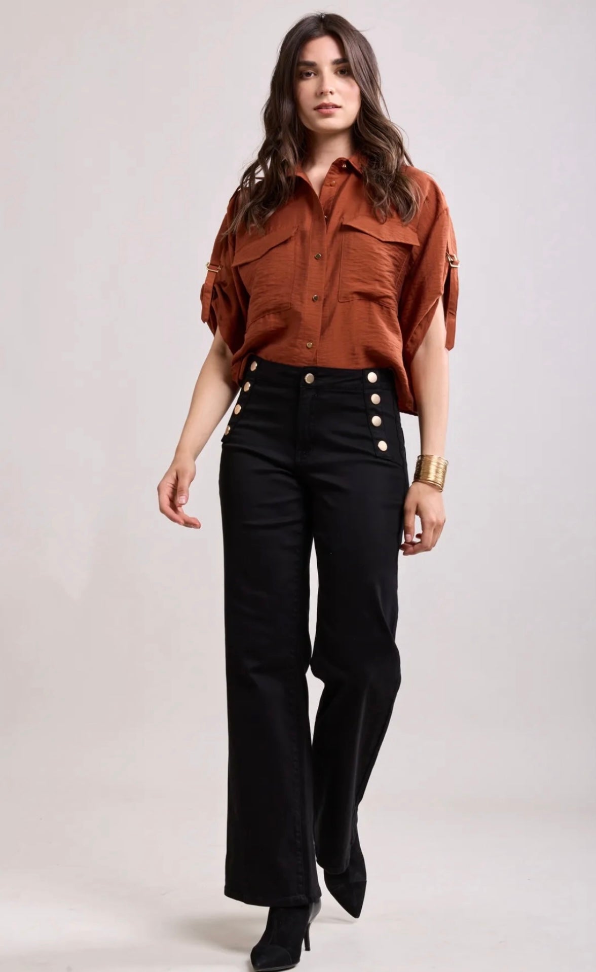 Toxik Statement Button Black Wide Leg Jeans
