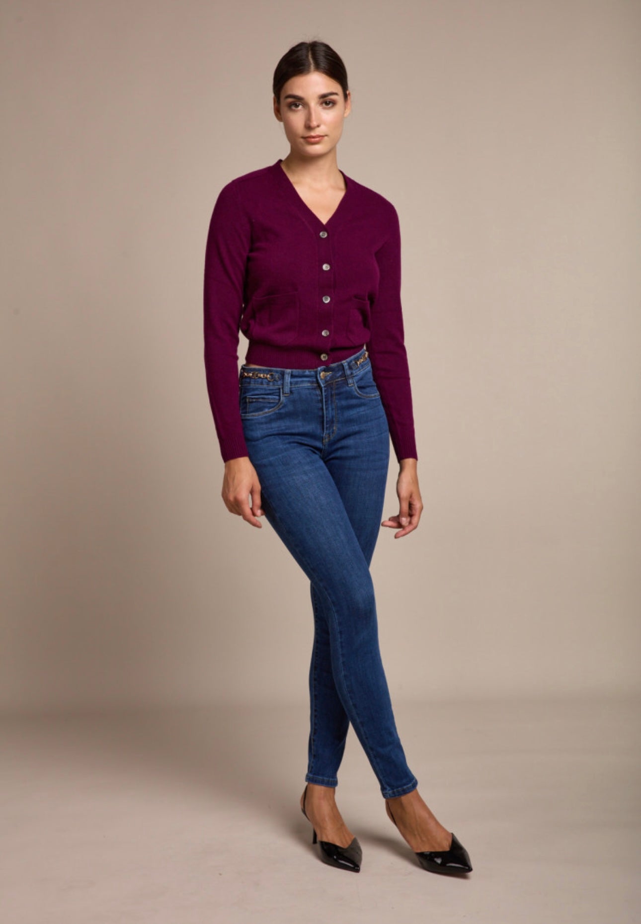 Tia Toxik Gold Buckle Detail Push Up Mid Wash Jeans