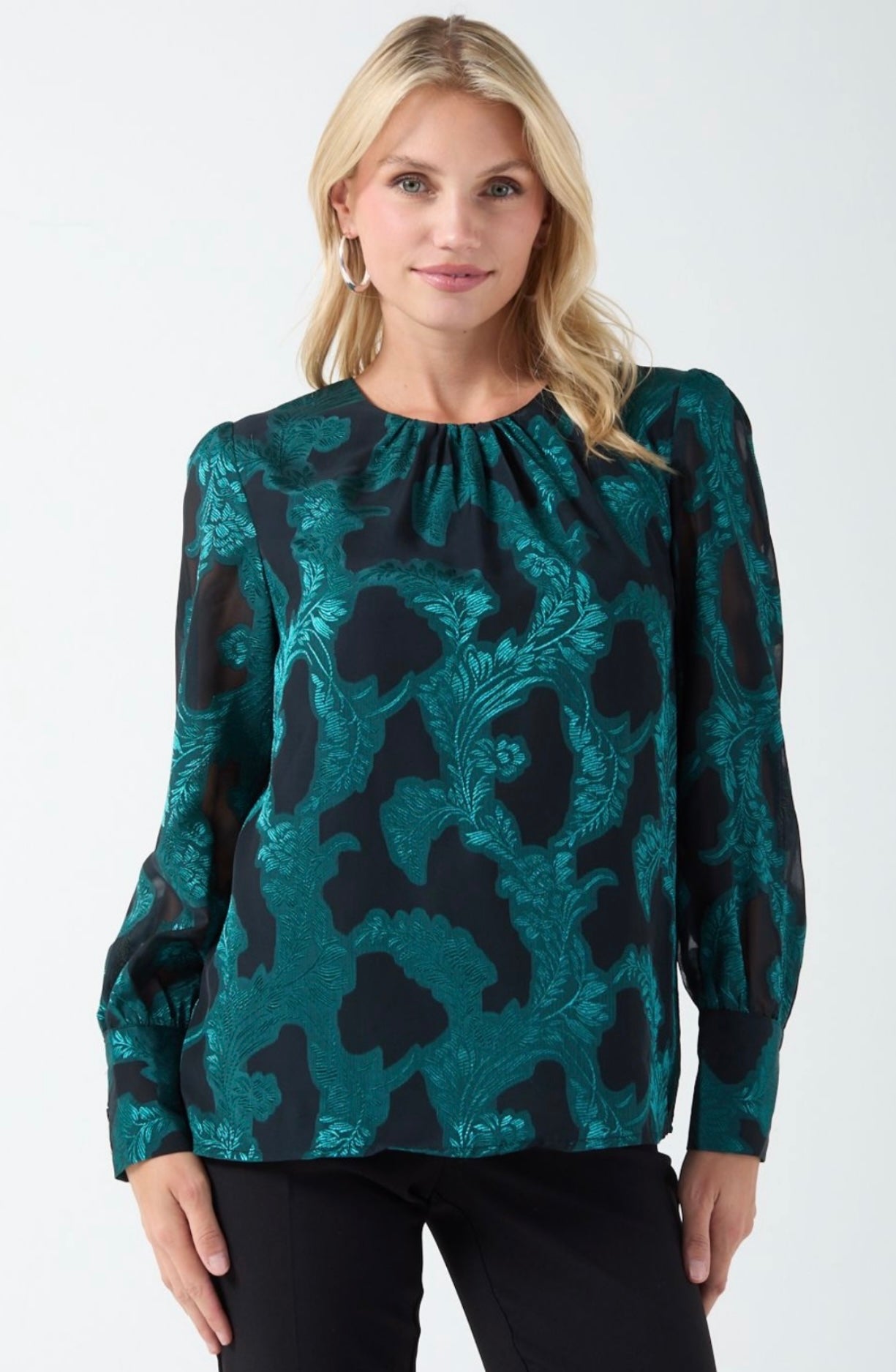 Eloise Emerald & Black Baroque Print Top