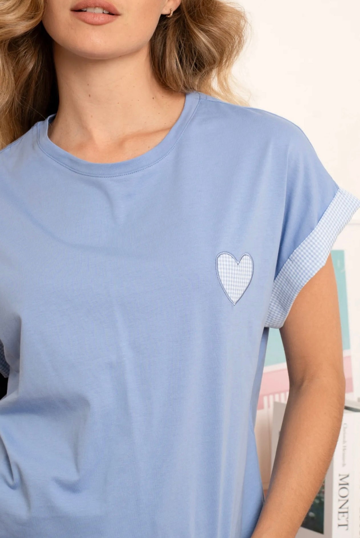 Blue Heart Print T-Shirt