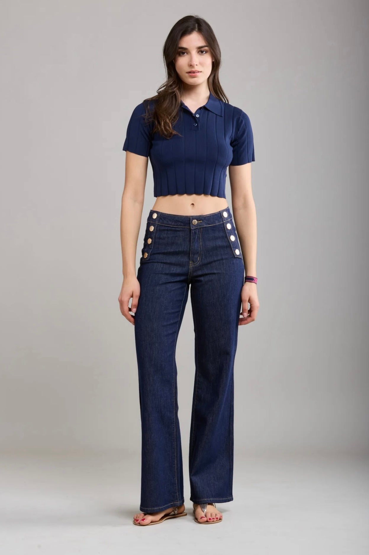 Toxik Dark Denim Gold Button Wide Leg Jeans