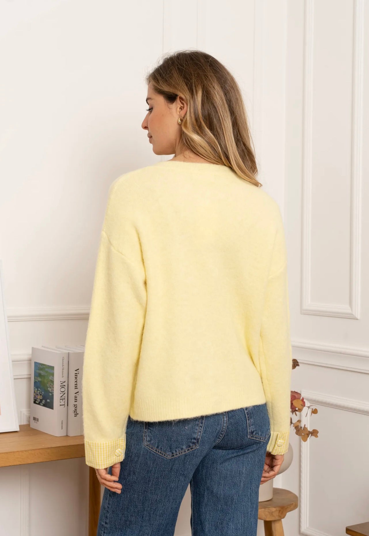 Faith Lemon Cardigan With Checked Detail