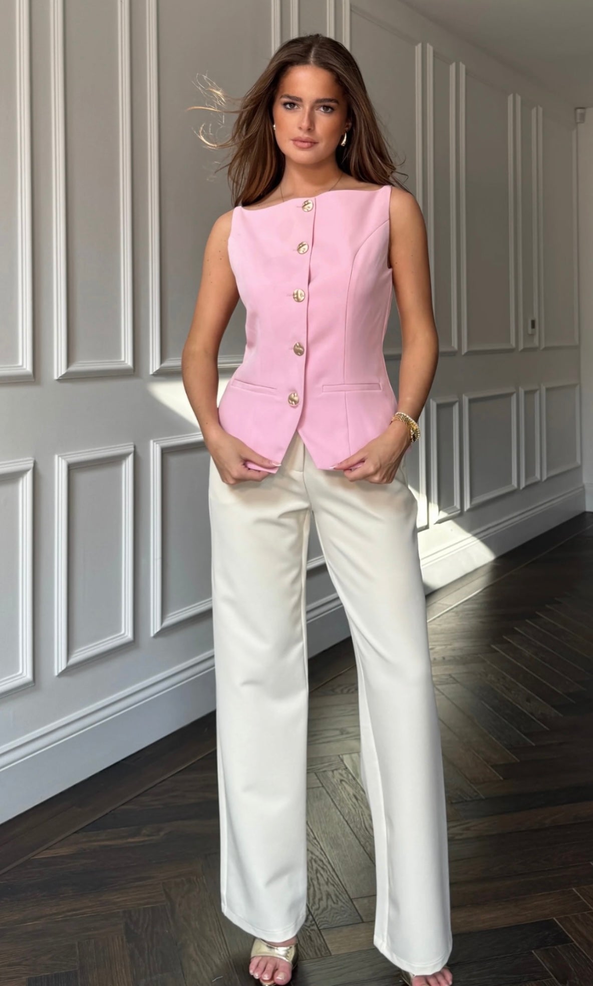 Natalie Boat Neck Waistcoat Pink