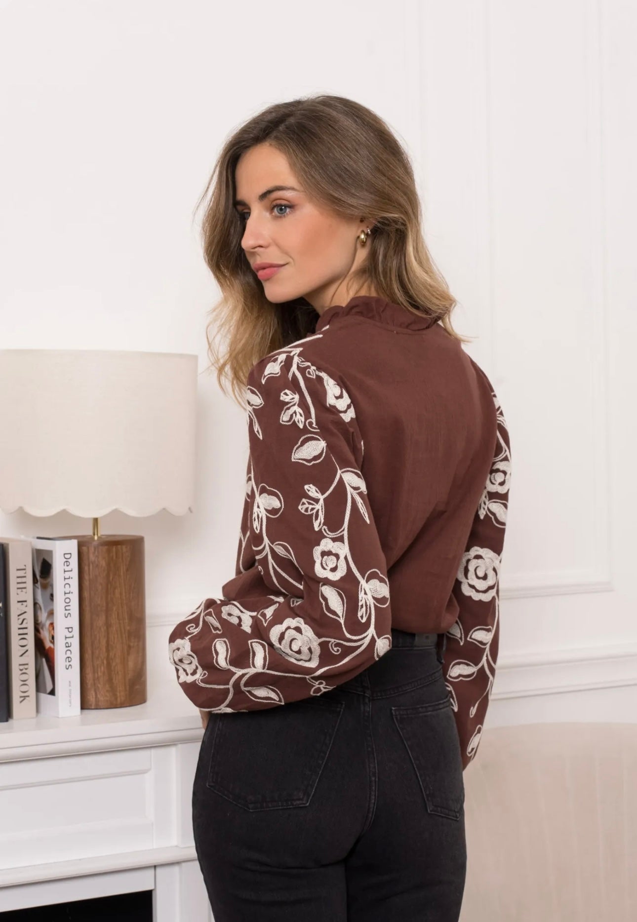 Brown & Cream Floral Motif Blouse