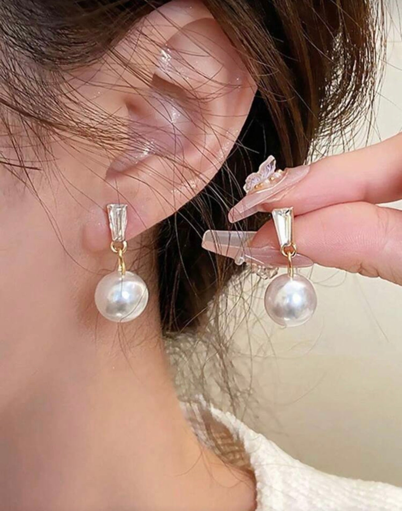 Diamanté Pearl Drop Earrings