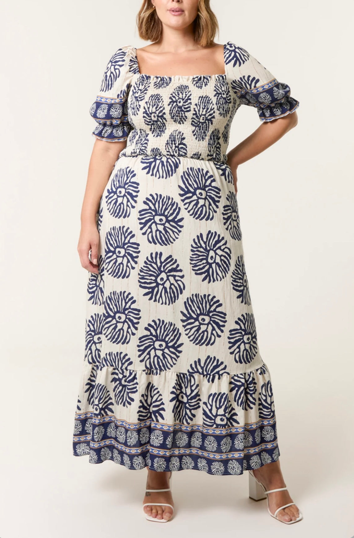 Curve Navy & Cream Maxi Dress (size 18,20,22,24)