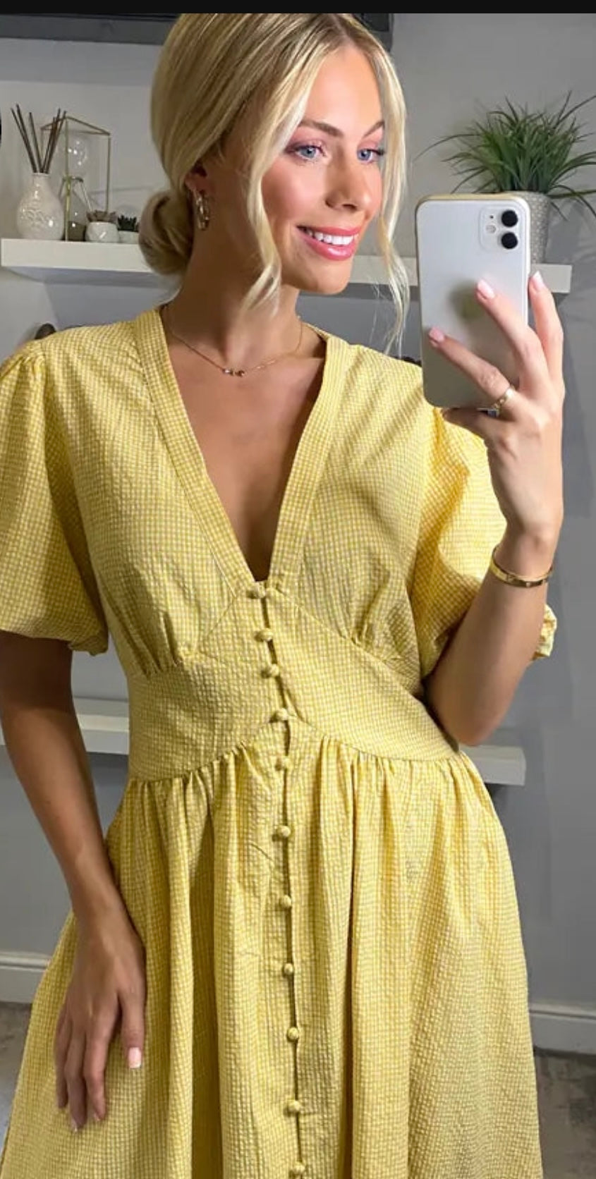 Karly Lemon Checked Midi Dress