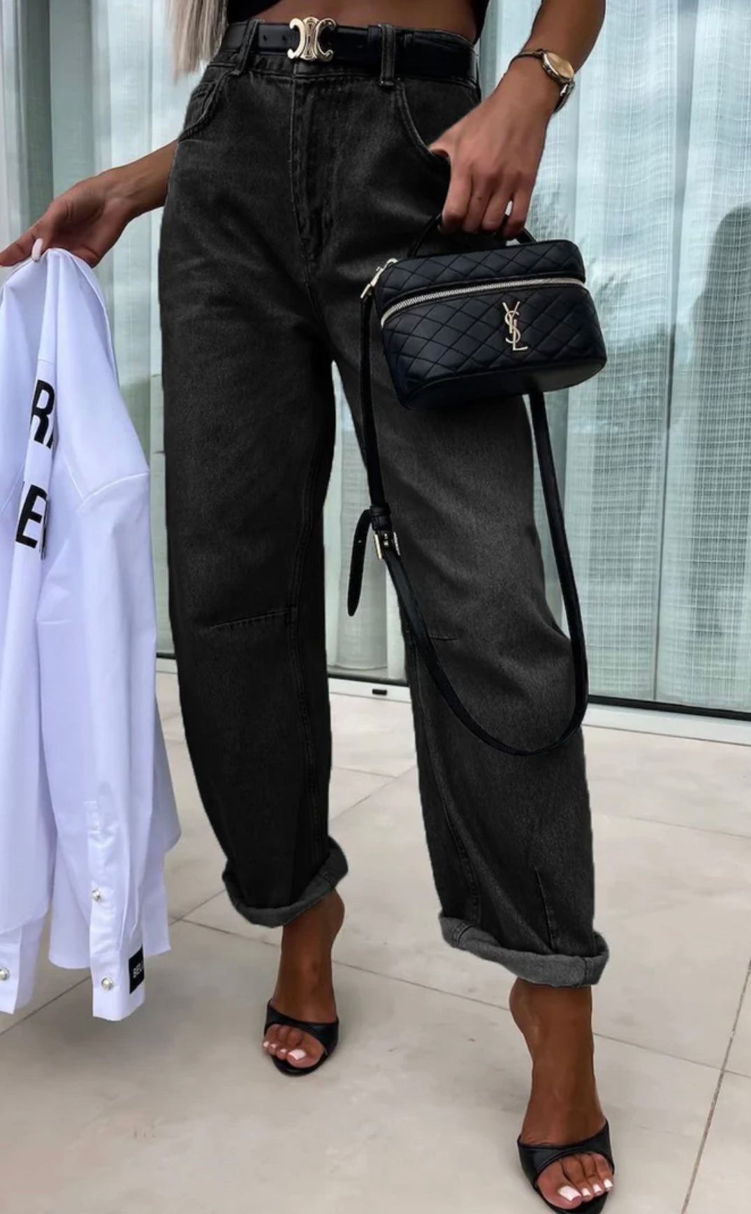 Elise Balloon Style Black Denim Jeans