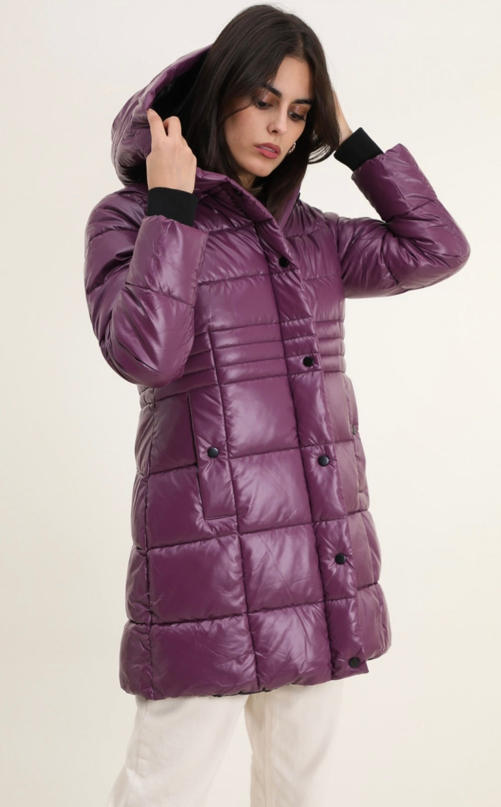 Plum Quilted Midi Coat