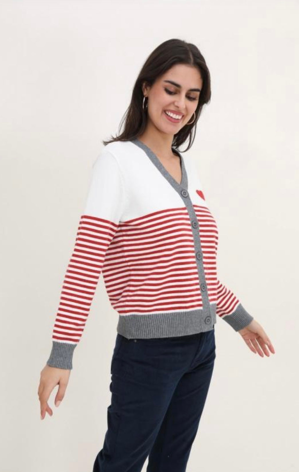 Red & Grey Striped Cardigan