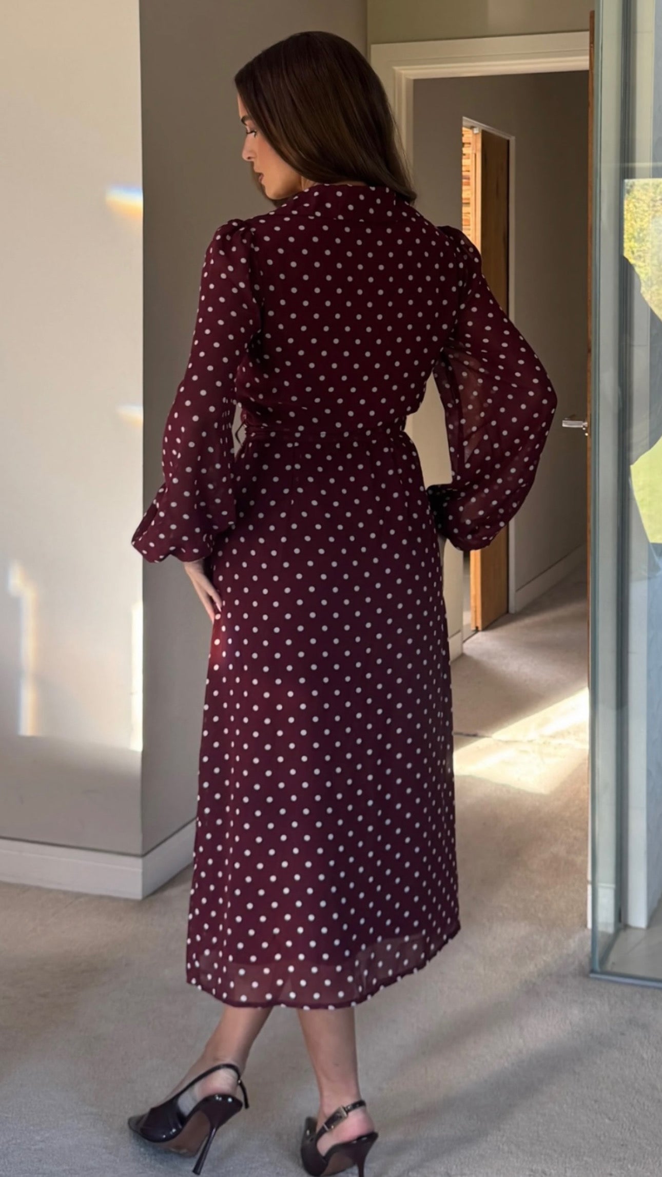 Kaya Berry Spot Print Midi Shirt Dress