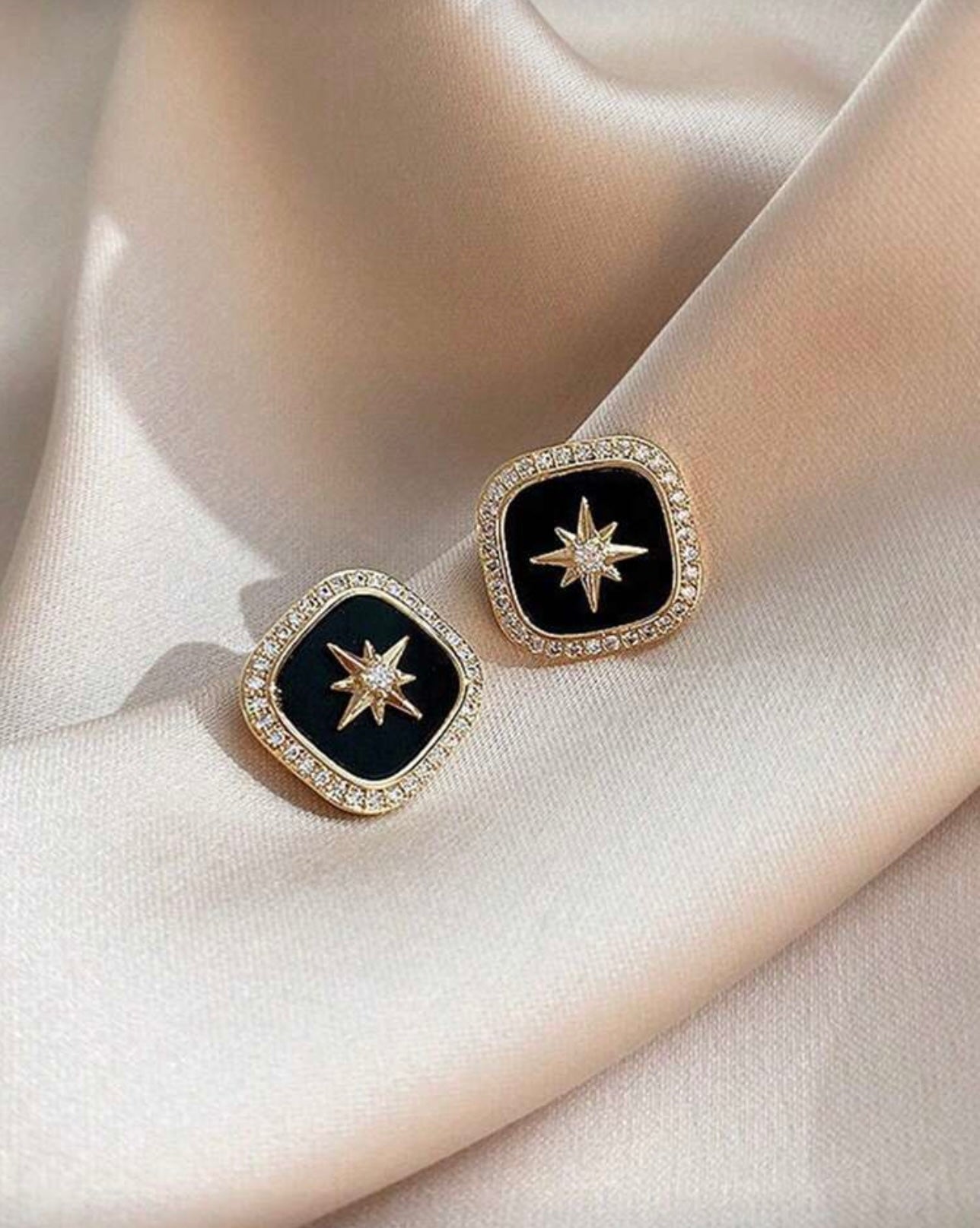Black & Diamante Celestial Earrings