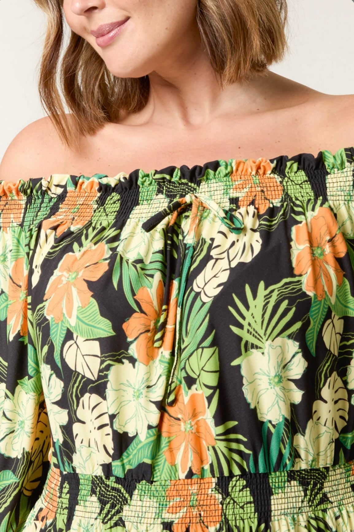 Curve Tropical Floral Bardot Dress (size 18,20,22,24)