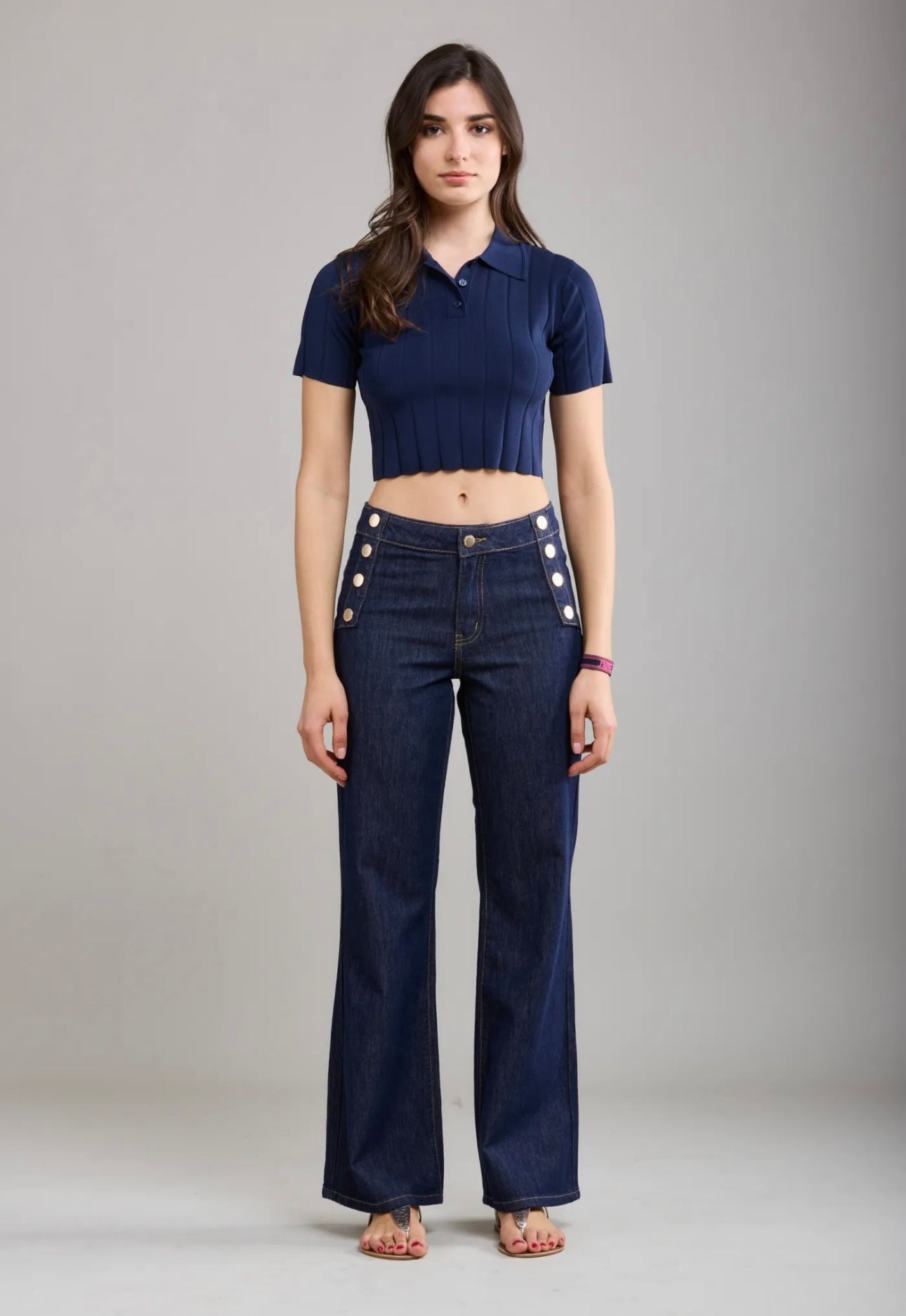 Toxik Dark Denim Gold Button Wide Leg Jeans